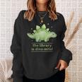 Women's The Library Is Dino-Mite Stegosaurus Reading Kids Book Sweatshirt Gifts for Her