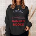 Women's I Read Banned Books Bluegrey-Red Literature Activist Sweatshirt Gifts for Her Women's I Read Banned Books Bluegrey-Red Literature Activist Sweatshirt Gifts for Her