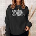Women's Read Books Lift Weights Fight Fascists Reading Activism Sweatshirt Gifts for Her Women's Read Books Lift Weights Fight Fascists Reading Activism Sweatshirt Gifts for Her