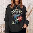 Women's Support Your Local Library Staff Retro Book Mascot Sweatshirt Gifts for Her