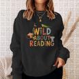 Women's Wild About Reading Book Animal Children's Book Lover Teacher Sweatshirt Gifts for Her