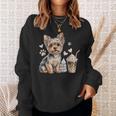 Women's Yorkie Dog Moms Iced Coffee And Books Yorkshire Terrier Sweatshirt Gifts for Her
