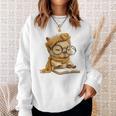 Baby Reptile Small Book Reading Graphic Lizard Round Glasses Sweatshirt Gifts for Her