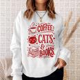 Coffee Cats And Books Lover Reading Sweatshirt Gifts for Her