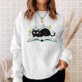 Cute Cat On Book Fun Flower Feline Pet Lover Premium Tri-Blend Sweatshirt Gifts for Her
