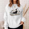Cute Cat Flower Garden Book Kitty Reading Floral Sweatshirt Gifts for Her