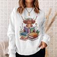 Cute Highland Cow With Book Floral Bookworm Librarian Book Sweatshirt Gifts for Her