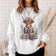 Cute Highland Cow Library Bookworm Librarian Books Reading Sweatshirt Gifts for Her