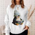 Cute Penguin Reading Book Faux-Crochet Print Sweatshirt Gifts for Her