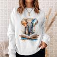 Elephant Reading Book Animal Art Print Graphic Sweatshirt Gifts for Her