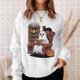 Ghost With Bookshelf Halloween Bookish Premium Tri-Blend Sweatshirt Gifts for Her