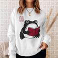 Grumpy Frog Book Lover Librarian Anime Japanese Sweatshirt Gifts for Her