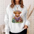Highland Cow Book Floral Bookworm Librarian Cute Easter Day Sweatshirt Gifts for Her
