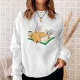 Kawaii Cat Women's Cat Books Flowers Sweatshirt Gifts for Her Kawaii Cat Women's Cat Books Flowers Sweatshirt Gifts for Her