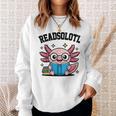 Readsolotl Pink Kawaii Axolotl Book Lover Reading Sweatshirt Gifts for Her