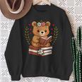 Bear Reading Book Graphic Bear With Book Floral Sweatshirt Gifts for Old Women