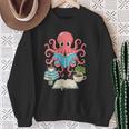 Bookish Octopus Reading Books And Coffee Literary Lover Art Sweatshirt Gifts for Old Women