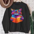 Cat Book Shirt Colorful Cat Reading Book Sweatshirt Gifts for Old Women Cat Book Shirt Colorful Cat Reading Book Sweatshirt Gifts for Old Women