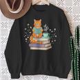 Cat Reading Book Lover Coffee Books Teacher Librarian Cat Sweatshirt Gifts for Old Women