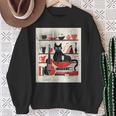 Cats Music Books Lover Essentials Red Retro Silkscreen Sweatshirt Gifts for Old Women