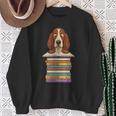 Cute Basset Hound Dog Reading On Pile Of Books Sweatshirt Gifts for Old Women