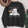 Cute Cat Book Reading Coffee Sweatshirt Gifts for Old Women Cute Cat Book Reading Coffee Sweatshirt Gifts for Old Women