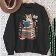 Cute Cat Reading Books With Tea Sweatshirt Gifts for Old Women