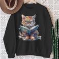 Cute Cat Wearing Glasses Reading a Book Sweatshirt Gifts for Old Women
