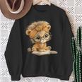 Cute Lion Cub Reading Book With Headwrap Sweatshirt Gifts for Old Women