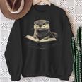 Cute Otter Wearing Glasses Reading Book Librarian Teacher Sweatshirt Gifts for Old Women