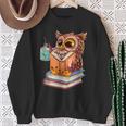 Cute Owl Reading Book And Drinking Tea Reading Rat Bookworm Sweatshirt Gifts for Old Women