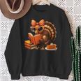 Cute Turkey Reading Book Lovers Bow Thanksgiving Sweatshirt Gifts for Old Women