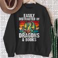 Dragon Reading Book Retro Vintage 80s Library Bookworm Sweatshirt Gifts for Old Women