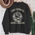 Easily Distracted By Books And Dragons Book Dragon Lover Sweatshirt Gifts for Old Women