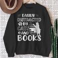 Easily Distracted By Cats And Books Cats & Book Lovers Sweatshirt Gifts for Old Women