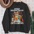 Easily Distracted By Cats And Books Book Lover Cat Sweatshirt Gifts for Old Women