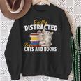 Easily Distracted By Cats And Books Bookworm Pet Lover Sweatshirt Gifts for Old Women