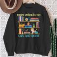 Easily Distracted By Cats And Books Cat Book Lovers Bookworm Sweatshirt Gifts for Old Women