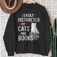 Easily Distracted By Cats And Books Cat Lover Sweatshirt Gifts for Old Women