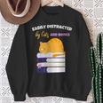 Easily Distracted Cats And Books Cute Cat Book Lover Sweatshirt Gifts for Old Women