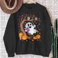 Ghost Reading Book On Swing Halloween Autumn Art Sweatshirt Gifts for Old Women