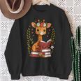 Giraffe Reading Book Graphic Giraffe With Book Floral Sweatshirt Gifts for Old Women