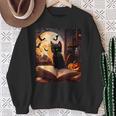 Halloween Cat Reading Books Spooky Cat Reader Teachers Sweatshirt Gifts for Old Women
