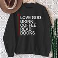 Love God Drink Coffee Read Books Lover Jesus Cross Christian Sweatshirt Gifts for Old Women
