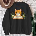 Orange Cat Reading Book Flowers Sweatshirt Gifts for Old Women