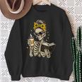 Skeleton Girl Drinking Coffee Bow Sunflower Book Lover Sweatshirt Gifts for Old Women
