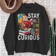 Stay Curious Monkey Reading Book Lover Bookworm Sweatshirt Gifts for Old Women