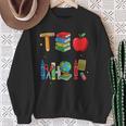 Teacher School Supplies Apple Books Pencil Globe Crayon Sweatshirt Gifts for Old Women Teacher School Supplies Apple Books Pencil Globe Crayon Sweatshirt Gifts for Old Women