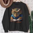 Triceratops Dinosaur Reading Book Nerd Sweatshirt Gifts for Old Women