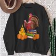 Turkey Reading Books Fall Thanksgiving Teacher Book Sweatshirt Gifts for Old Women
